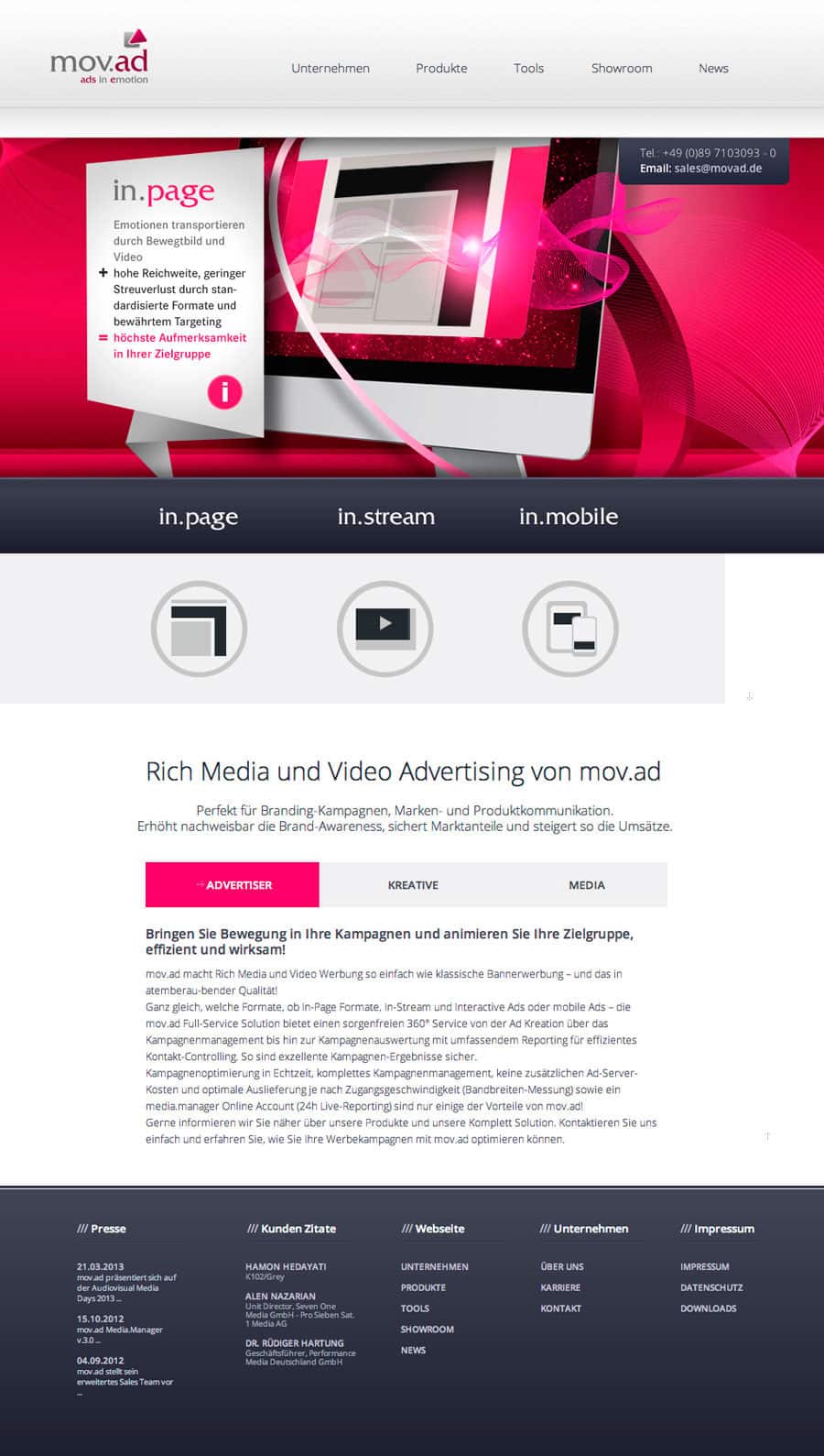 Webdesign für mov.ad GmbH