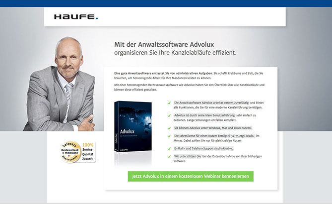 Webdesign und Landingpage für Haufe-Lexware