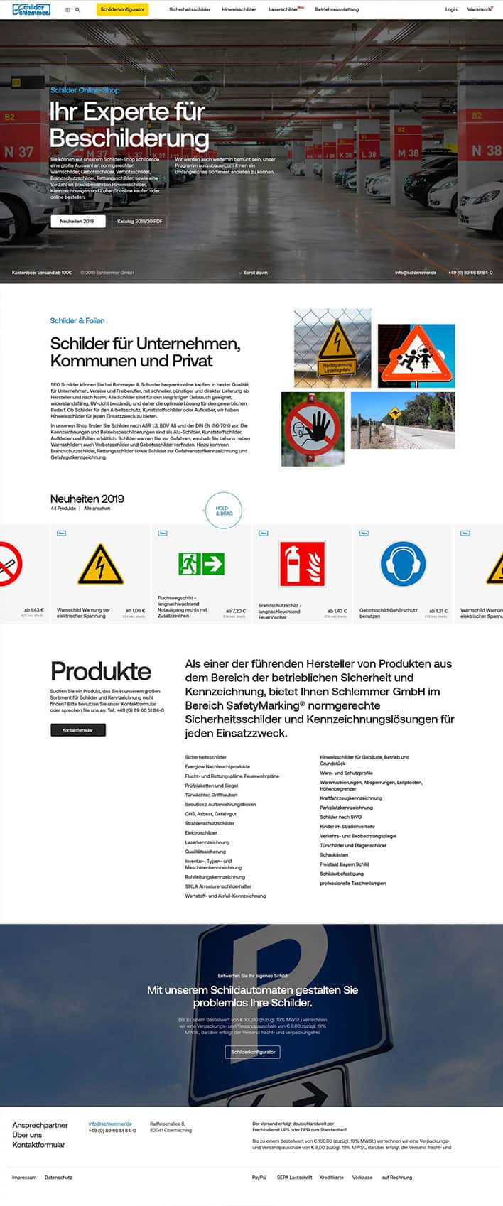 Konzeption, Webdesign und Entwicklung Onlieshop Schilder.de