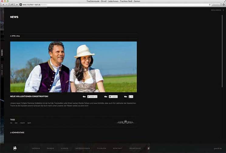 Webdesign und Umsetzung der Trachten Redl Webseite
